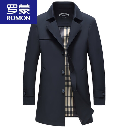 ROMON Casual Windproof Jacket Men's Spring and Autumn Slim Korean Style Middle-aged Dad's Clothes Mid-Length Large Jacket Blue 190/3XL Recommended 165-180 Jin Jin equals 0.5 kg
