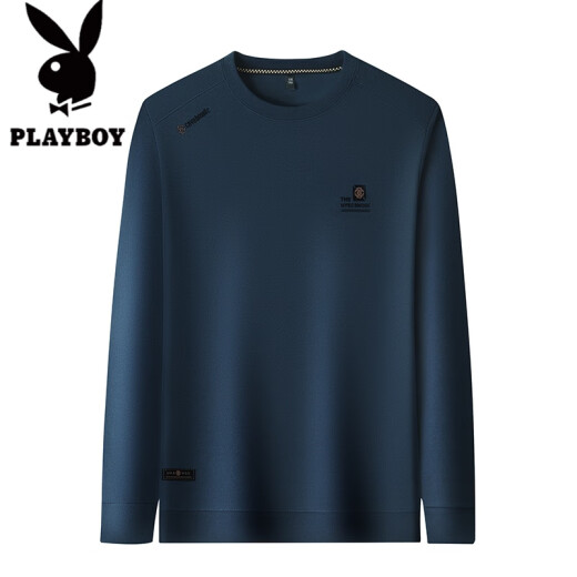 花花公子（PLAYBOY）秋冬季男士100％纯棉长袖t恤圆领休闲百搭保暖上衣加绒加厚卫衣男 春秋829-灰绿色 4XL 190建议180-200斤