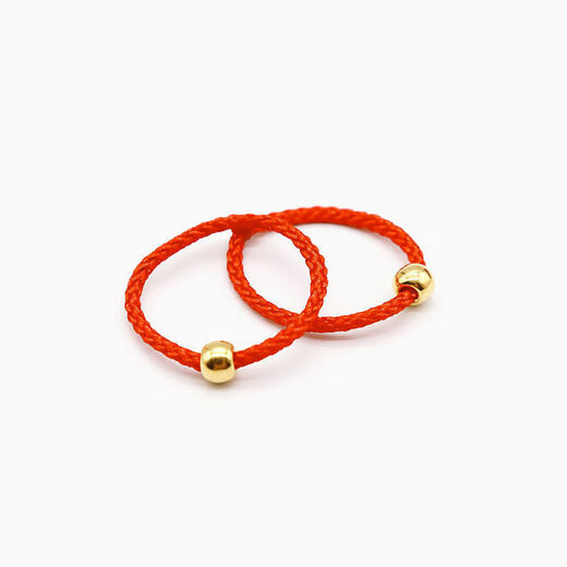 DR-FLVVS 18K gold small gold bean ring 999 gold gold transfer beads for male and female couples braided red rope shake 0.03g gold beads + black rope