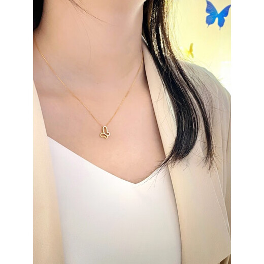 Tiansi 22k gold color silver butterfly necklace half diamond boutique clavicle chain simple ins small butterfly exquisite gift to girlfriend hollow