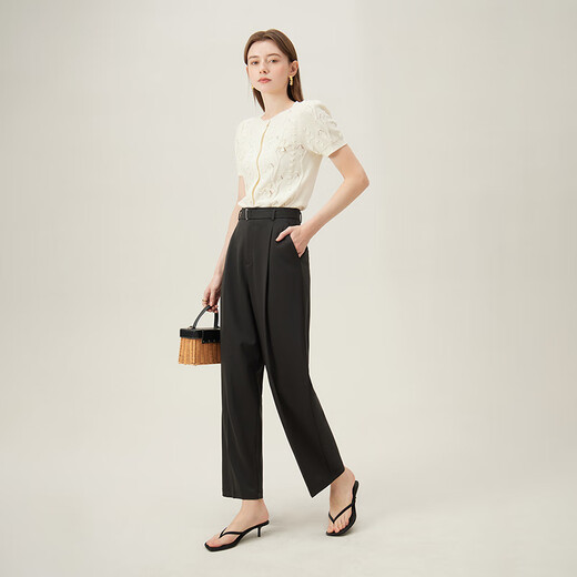 
Fan Silann commuting belt design straight-leg casual pants for women in summer 2024 new pants 24FS12159 black XS