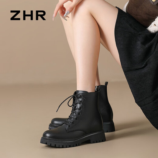 ZHR Martin boots for women, autumn and winter retro British boots for women, fashionable and versatile plus velvet short boots for women, ES08A black 37