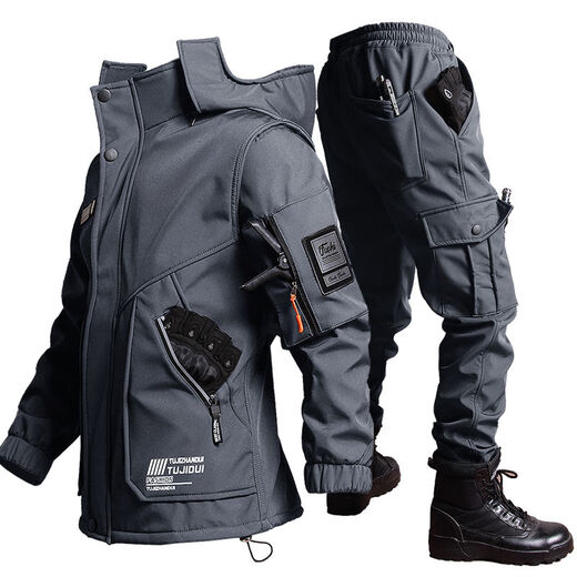 JEEP SPIRIT Jeep Functional Winter Jacket Men's Tactical Military Hunting Clothing Jacket Cycling Windproof Warm Work Jacket Black Suit 4XL 190 (180-195Jin Jin equals 0.5kg)