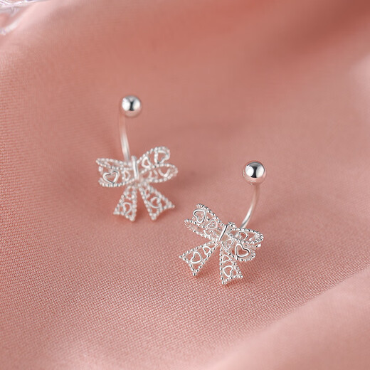 Xiangnan 999 sterling silver bow earrings 2025 new popular light luxury earrings niche high-end feminine earrings 999 silver hollow bow earrings (pair)