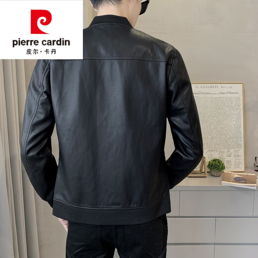 皮尔卡丹（pierre cardin）海宁潮流春秋新款皮衣男士休闲短款立领棒球服帅气机车皮夹克外套 黑色P719 M