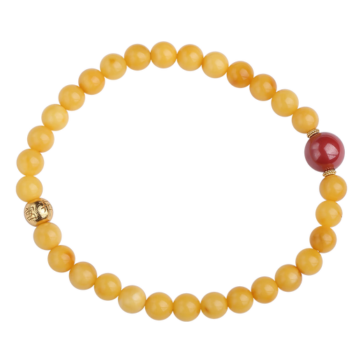 Potala Palace Beeswax Cinnabar Bracelet for Men and Women Amber Ball Beads Wenwan Bracelet Single Circle Snake Year High-end Beaded Birthday Gift Beeswax Cinnabar Bracelet