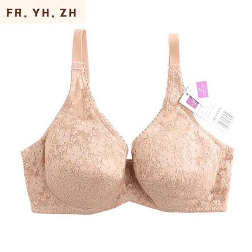 FR.YH.ZH紫兰蒂 全罩杯薄款大码蕾丝调整型侧收副乳内衣文胸7373 杏肤 75E