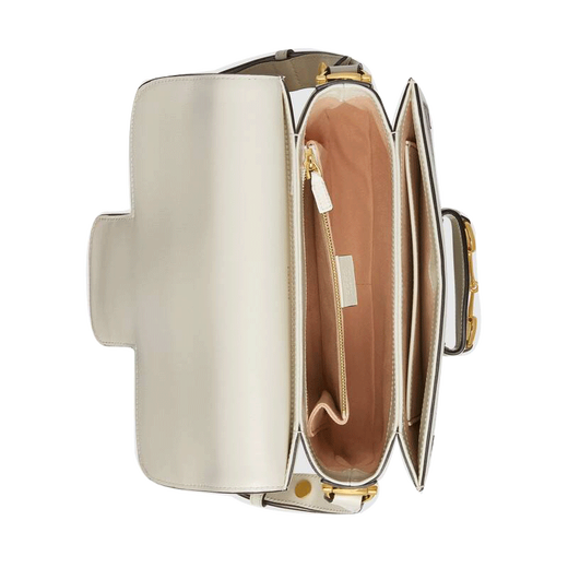 Gucci (GUCCI) women's bag horse buckle shoulder bag 1955 series small crossbody bag double G pattern canvas leather postman bag 92TCG 9761 white leather piping pre-sale