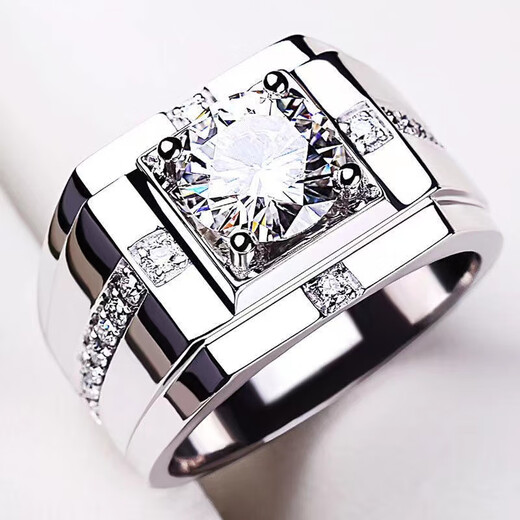 Fat Donglai's same style PT950 platinum moissanite diamond ring new men's D color diamond l ring pt9501/2 carat cross men's ring 2 carat (double certificate + diamond measuring pen) No. 15