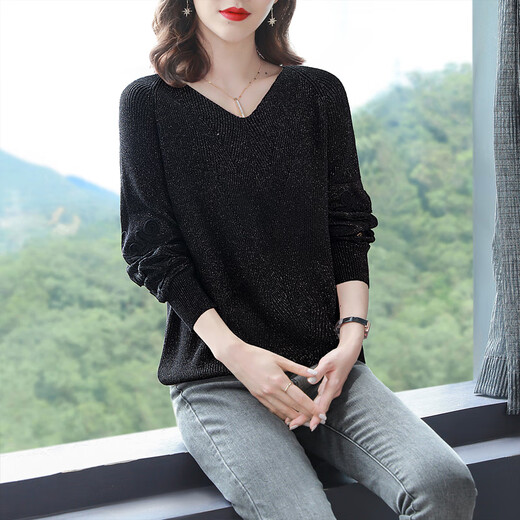 Sibaishe 2026 spring new women's fashionable gentle style simple slimming solid color V-neck sweater