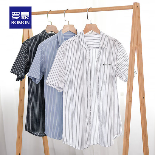 
Lomon men's striped shirt short sleeve loose summer thin Japanese casual versatile cotton shirt summer clothes men's clothes 9740 black 2XL