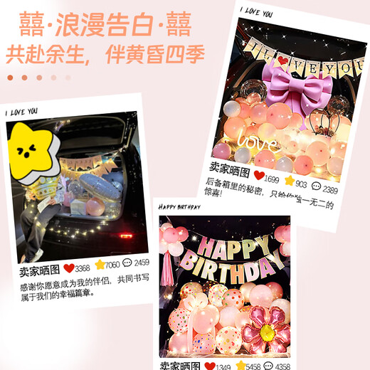 Mu Zhenli Trunk Trunk Surprise Diseño Set Propuesta Decoración Conjunto de globo de cumpleaños Decoración del baúl del automóvil de los niños [Nubes blancas] Fantasy Birthday Set