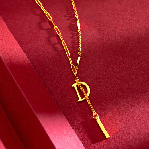 Fat Donglai quality 18K gold letter pendant gold 3D hard gold English D necklace 999 color fade connected D D word clavicle chain