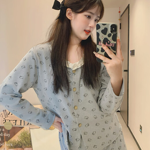 香雅馨带胸垫睡衣女款秋冬德绒甜美波点2024新款保暖薄绒少女家居服套装 2677-10小猫头 L码100-120斤