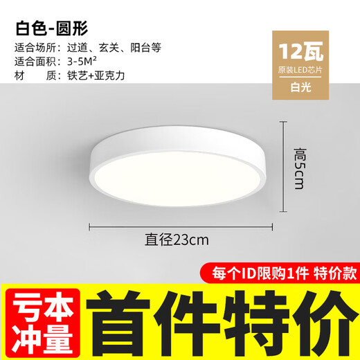 Micro corridor corridor light simple modern bedroom strip ceiling light internet celebrity cloakroom LED entrance light balcony lamp white round 23cm white light limit - 12 watts