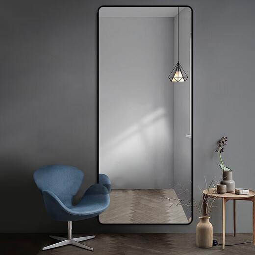 Quanpinwu dressing mirror full-body mirror floor-standing wall-mounted bedroom entrance fitting mirror aluminum alloy rounded corner internet celebrity large mirror 150