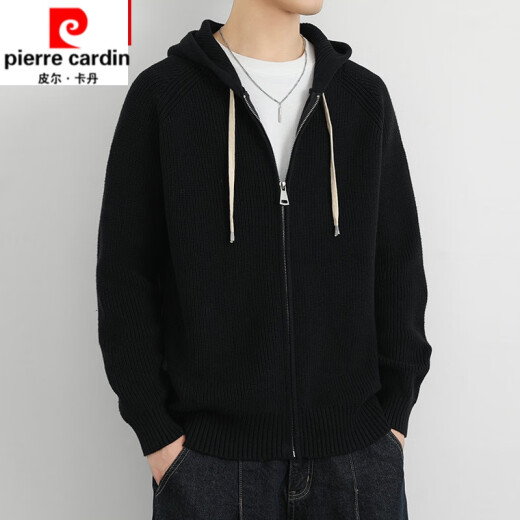皮尔卡丹（pierre cardin）秋冬开衫毛衣男休闲连帽羊毛衫外套加厚保暖宽松拉链针织衫针织 深灰色 XL 130-150斤
