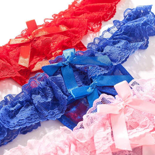 Big Pearl Panties Lace Crotchless T-Pants Massage Pearl Panties Feminine Transparent Hot No-Take-Off T-Pants 206 Rose Red L