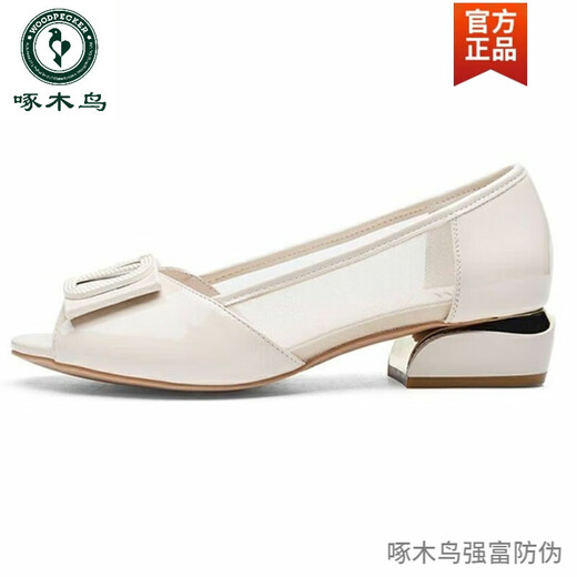 Woodpecker 2025 new summer versatile fish-mouthed women's sandals mesh low heel shallow mouth thick heel flat shoes black 39
