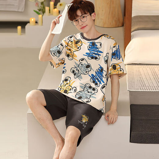 Langsha (Langsha) College-Student Pyjamas Sommer-Männer kurzärmelig reines Baumwoll-Dünne koreanischer Jugend-Sommer-Männer-Kleidung Highschool-Schüler Schlafstillstand q Kurzärmelige Männer 1396 Neue weiße L-Standard