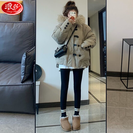 Langsha plus velvet shark pants women's outer wear winter new high-waisted tight yoga pants thickened warm cotton pants leggings S133 alpaca-black-340g L recommended 106-120Jin Jin equals 0.5 kg