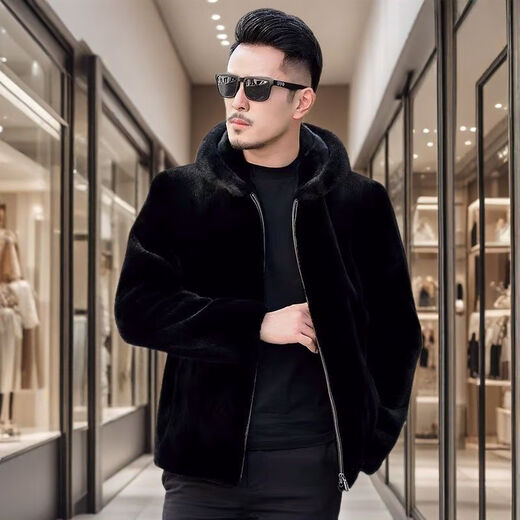 
Granyazhi winter new mink coat for men imported from Denmark whole mink mink fur integrated hooded zipper jacket for men black thick hooded 2XL 150-165Jin [Jin equals 0.5 kg]