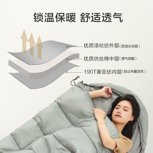 Made in Tokyo, camping sleeping bag, outdoor envelope style hooded sleeping bag, winter warm, soft, constant temperature and breathable, rock gray 1.5kg