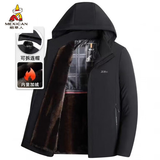 稻草人加绒加厚防风商务外套派克服中老年男士爸爸棉服棉衣可脱卸帽 加绒加厚款藏青色 4XL 【150-165斤】
