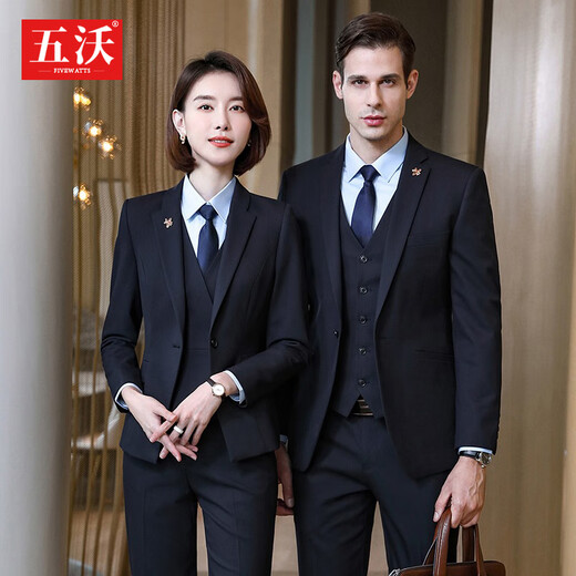 Wuwo autumn and winter thick suit suit for men and women, same style, public salesperson, bank teacher, 4S hotel manager, president suit, women's navy suit + trousers XL