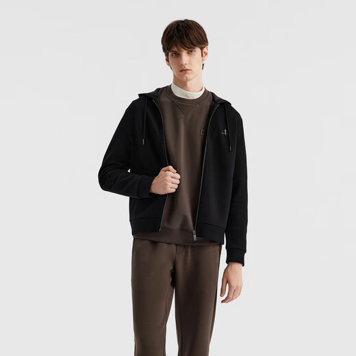 Biyinlefen Warm and Soft Autumn Men's Fashionable Casual Jacket Tops Comfortable and Sturdy Hooded Wool Jacket Men 07 Black L /105