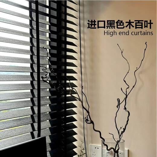 德丽时 DAELUX黑色实木百叶窗木质调光窗帘办公室书房客厅遮光遮阳升降 0.28*5.0cm梯绳单边 5010