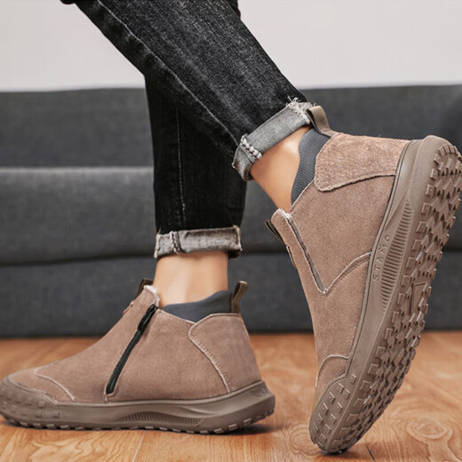 Langyanxuan Winter Snow Boots Мужской мех все в одном хлебе плюс бархатный утолщенный ватный ватный ватный туфли для мужских не скользящих модных туфлей хаки [добавлен бархат] 42 (260 мм)