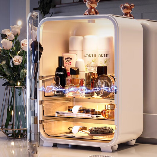 RSRDDY Cosmetic Storage Box Dormitory Desktop Dustproof Large Capacity Home Organizing Box Light Luxury Dressing Table Storage Rack A Cream Yellow Upgraded Lighted Makeup Mirror + Charging Cable