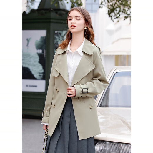 Betu women's spring new style windbreaker British style mid-length windbreaker that covers the flesh and looks slimming for women 2401T48 light khaki green M