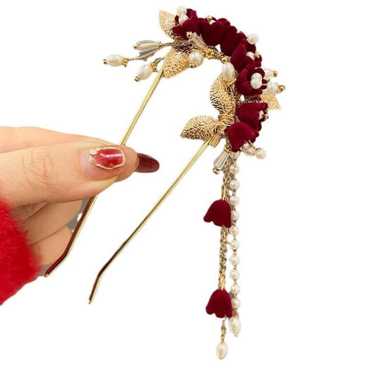 Qimei Lian married mother's hairpin, mother-in-law's wedding banquet, cheongsam, headdress, bride's engagement toast outfit, hairpin, ancient style hairpin, red rose tassel hairpin