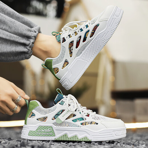 Changxiang Huili Herrenschuhe für Frühlings- und Sommer atmungsaktiven vielseitigen lässigen Nischen -Original -Leinwandschuhe für Schüler, die kleine weiße Schuhe für Männer weiß und grün 42