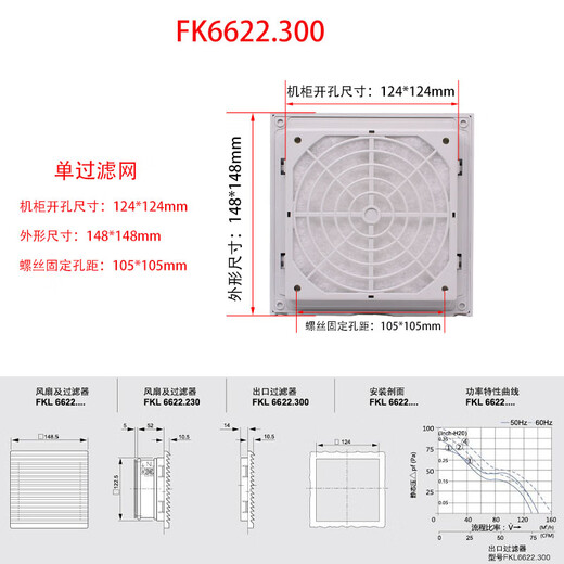 6625/6622/6623/机柜风扇过滤器电柜散热风扇通风防尘风机百定制 FKL6625.024风机滤网套装