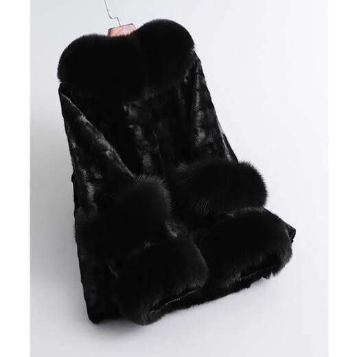 Yongli Hong Mink Coat Women's Mink Fur Coat Korean Style Fashionable Light Luxury Versatile Fox Fur Collar Mink Coat Black 2XL Yongli Hong Mink Coat Women's Mink Fur Coat Korean Style Fashionable Light Luxury Versatile Fox Fur Collar Mink Coat Black 2XL