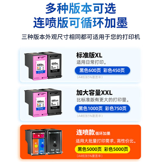
Shengchang is suitable for HP H680XL ink cartridge HPDJ1118 2138 3776 3777 3778 2676 4538 680s standard version (black color) [1050 pages] No ink addition Applicable to HP DeskJet printer series