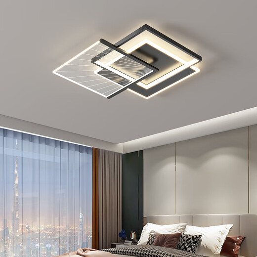 Lámpara de techo de colorismo Modern Simple 2025 Nuevo lámpara de sala de estar inteligente Combinación de la casa entera Combinación LED de tres dormitorios Luz de dos dormitorios YX1392 Negro 50 cm+60 vatios Luz de tres colores