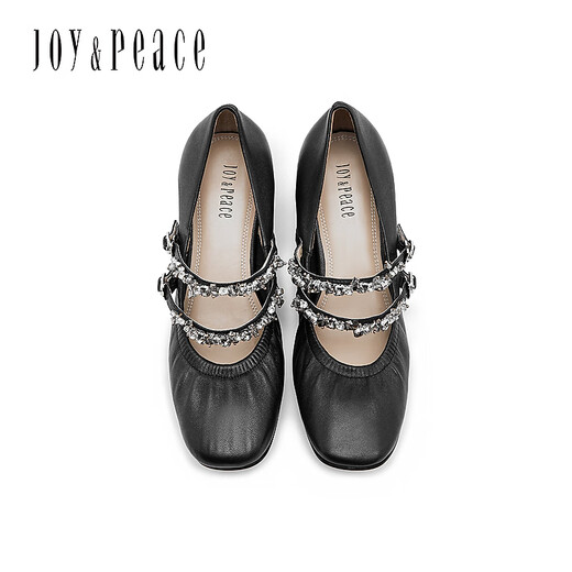
Joy/peace's new spring rhinestone chain medium thick heel women's Mary Jane shoes 6621DAQ4 black 38
