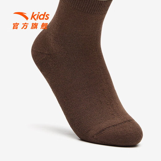 Anta three pairs of children's socks for girls in winter, skin-friendly, comfortable and breathable sports cotton socks, children's mid-calf socks, 3 pairs, dark khaki/light khaki/light khaki XL recommended for 10 years and above