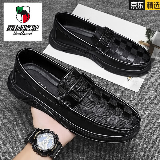 
Western Region Camel (VANCAMEL) Doudou Shoes Men's 2025 Summer New Small Leather Shoes Men's Casual Shoes British Lazy Trend Shoes Versatile GZ-882 Black 39