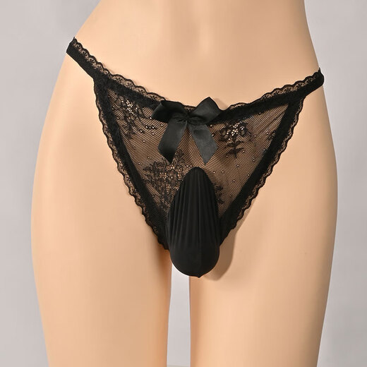 Adult products men's special men's sexy thong transparent pearl small fragrance temptation nightclub trendy men's elastic briefs men's favorite lace JK sexy underwear adult sex toys black (small fragrance) 80-150 Jin Jin equals 0.5 kg