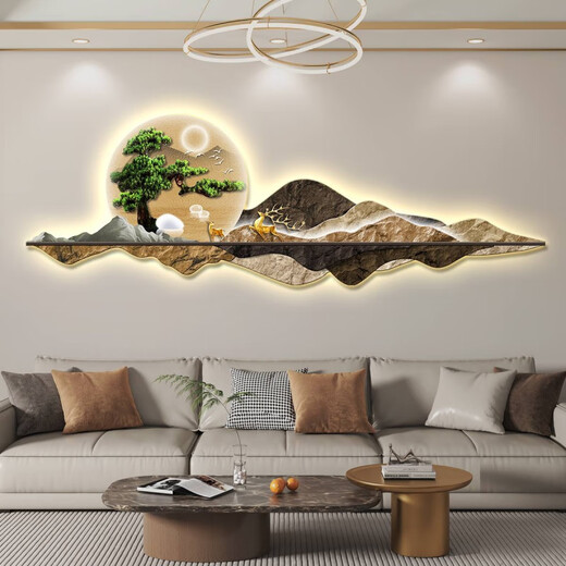 SMVP华为hilink小艺控制智能壁画灯led灯新中式客厅装饰画大气迎客松 HJ-6187 横幅120*40厘米 遥控款灯画(直插