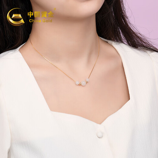 CHINA GOLD K gold pendant 18K gold Hetian jade pendant jasper necklace women's birthday gift for wife and girlfriend Hetian white jade pendant about 2.3g