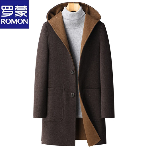 Romon Winter Neuer koreanischer Jugend-Jugend-Doppelseitige Wollmantel Herren mittelgroßer Schulter-Drogen-Kapuze-Wollmantel Schwarz 4xl 195 [Empfohlen 175-185jin [Jin ist gleich 0,5 kg]]