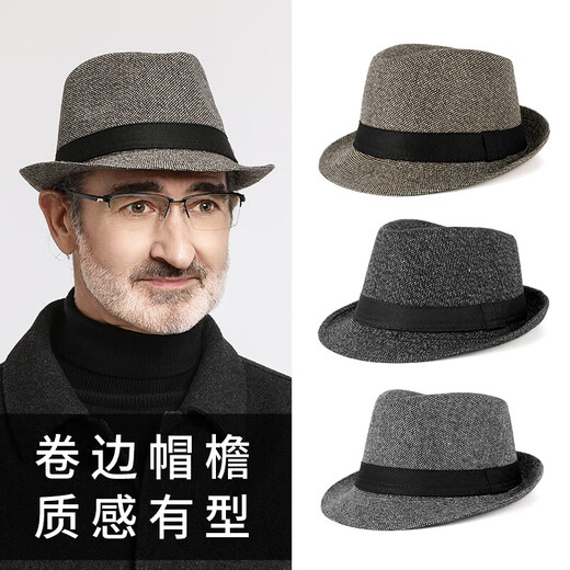SOMUBAY帽子男中老年人爸爸春秋礼帽爷爷秋冬爵士帽老头复古绅士帽送长辈 黑色 均码（56-60CM）