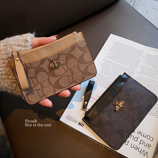
Glorzd ultra-thin zipper coin wallet small wallet women's short premium bank card card bag coin bag driver's license leather case coffee color