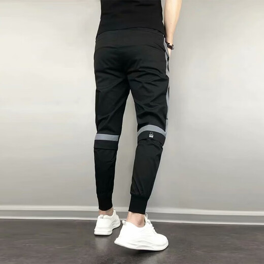 斐帝森束脚裤子男士夏季薄款潮流小脚休闲九分裤男生弹力修身哈伦收脚裤 黑色（夏季薄款） 28 （90-100斤）